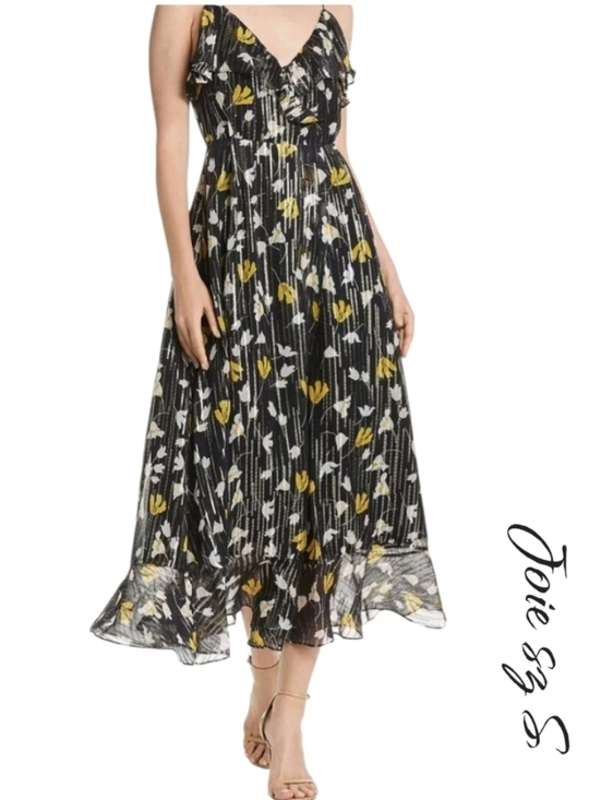 Joie Dresses & Skirts - Joie Kenny Silk Blend Floral Metallic Stripe Ruffle Wrap Maxi Dress Sz S